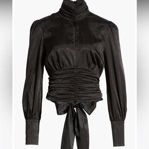 WAYF Holly Mock Neck Satin Jacquard Top